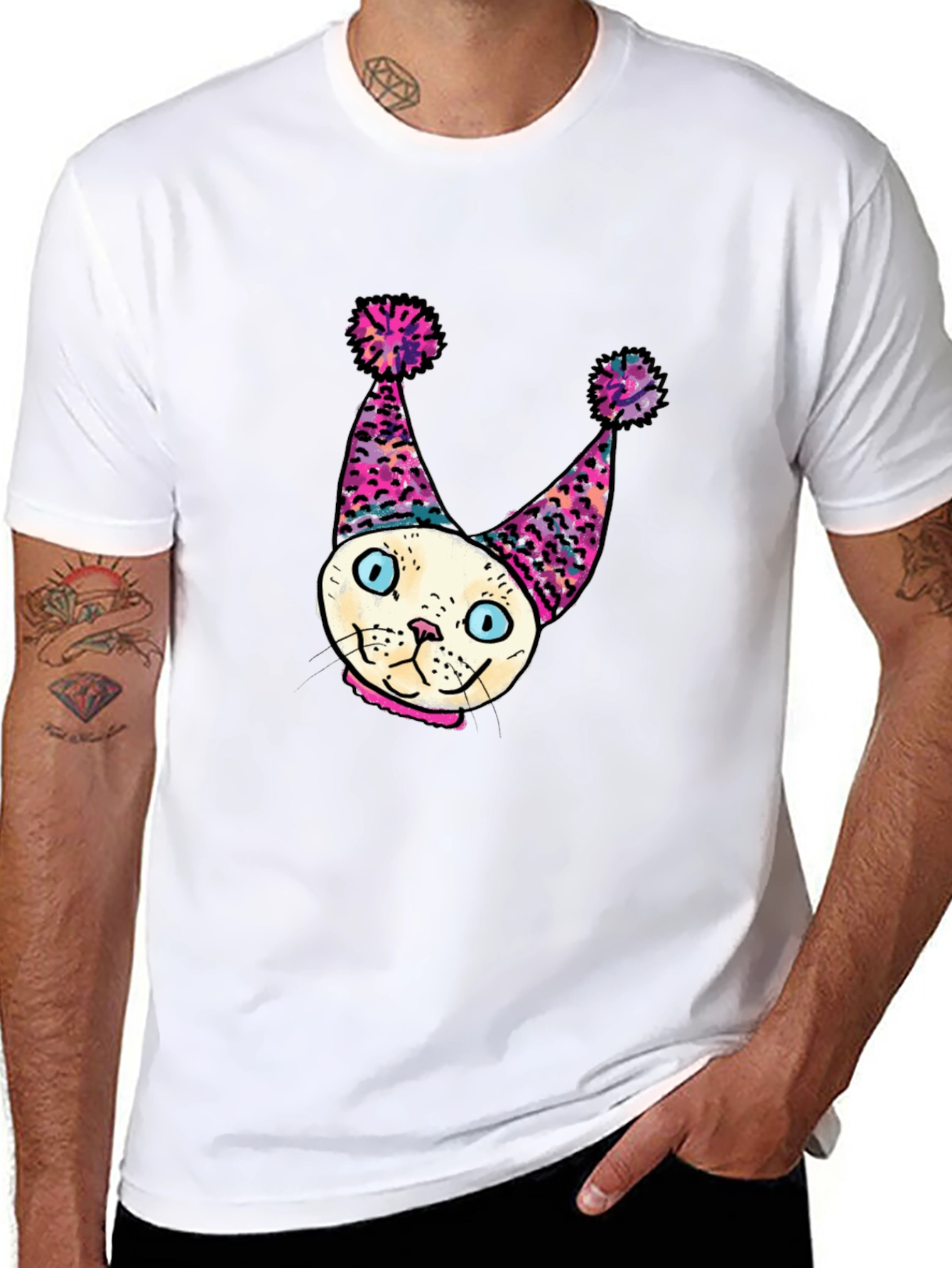 Whimsical Cat Clown T-Shirt - Unique Graphic Tee