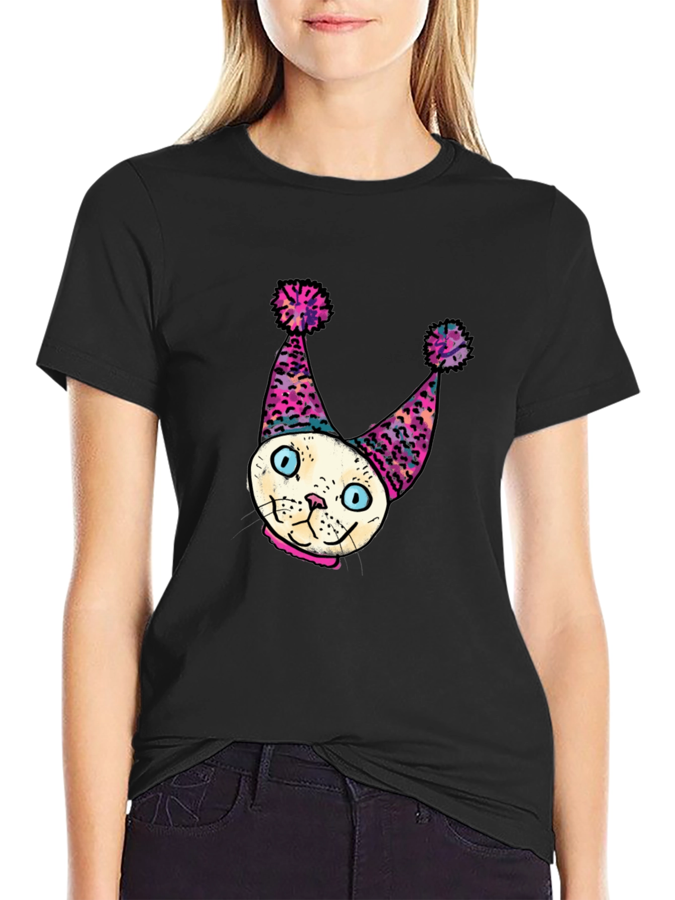 Whimsical Cat Clown T-Shirt - Unique Graphic Tee