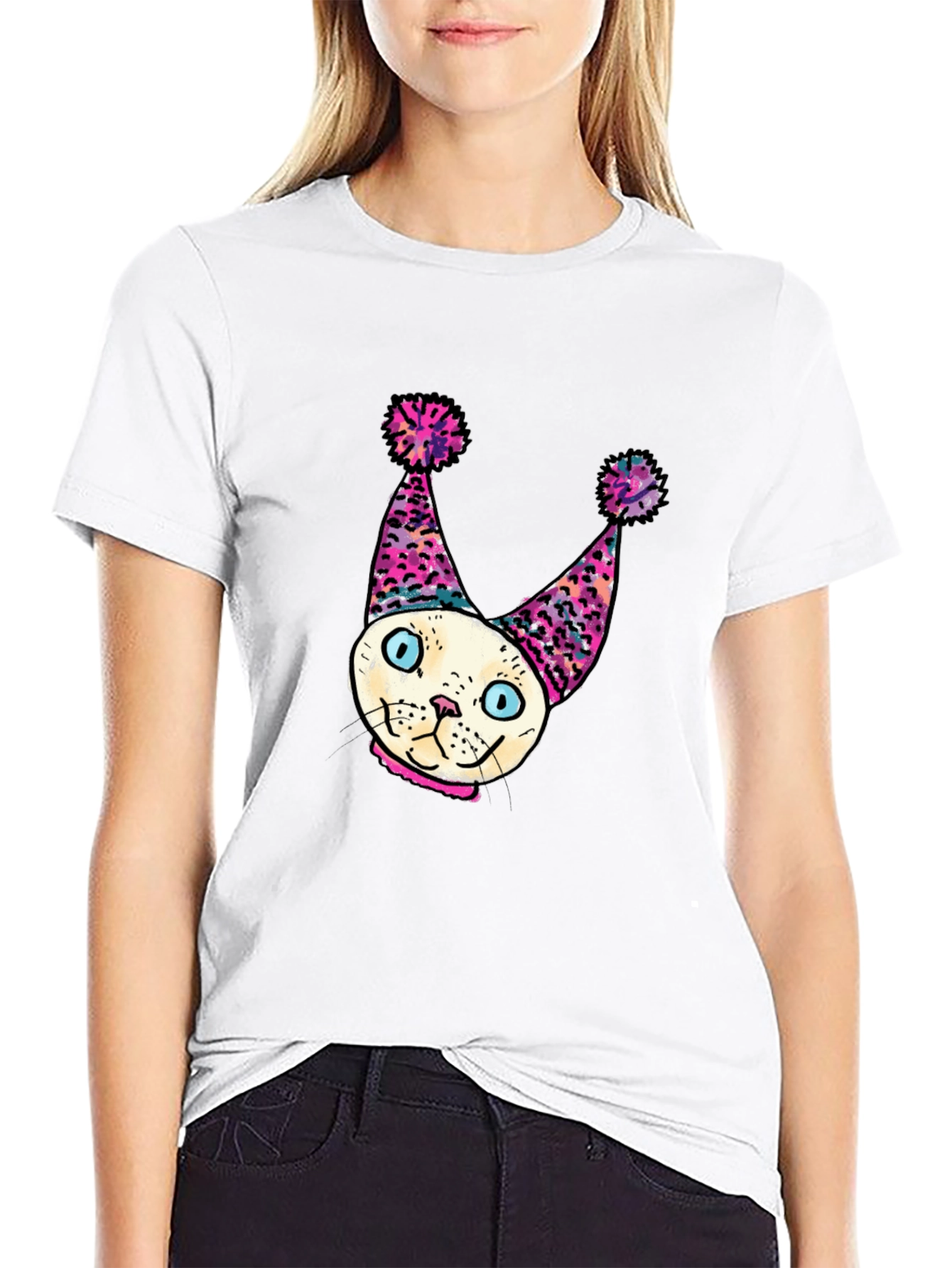 Whimsical Cat Clown T-Shirt - Unique Graphic Tee