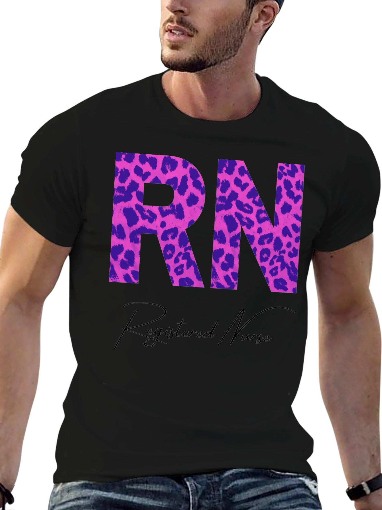 RN Registered Nurse Leopard Print Graphic T-Shirt