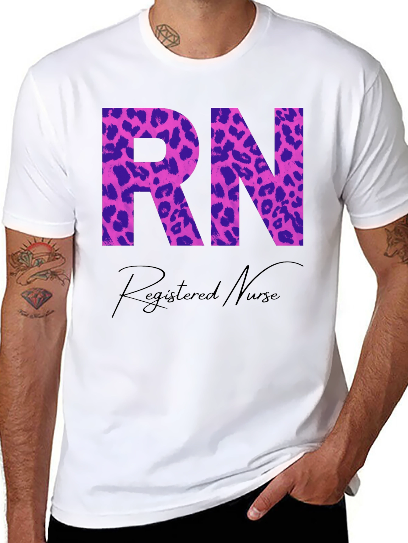 RN Registered Nurse Leopard Print Graphic T-Shirt