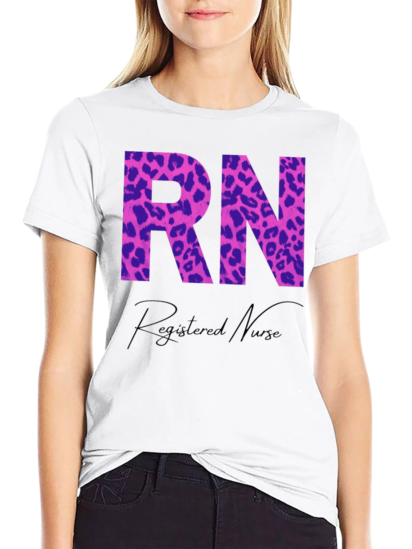 RN Registered Nurse Leopard Print Graphic T-Shirt
