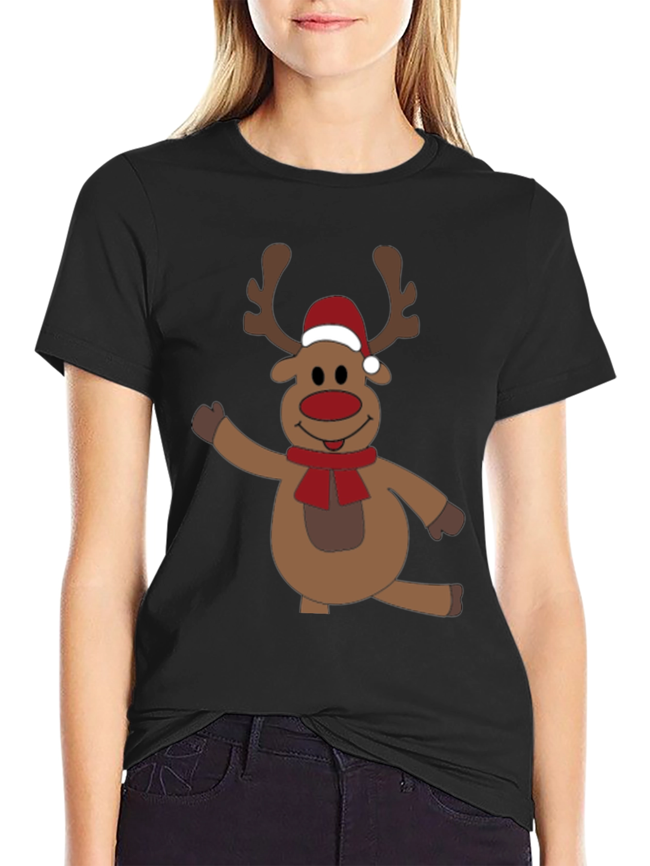 Festive Reindeer Graphic Tee - Holiday Fun