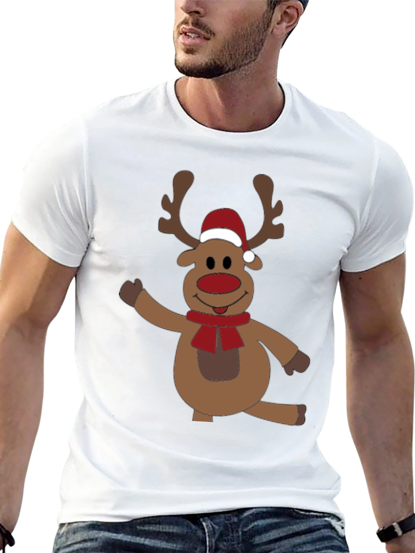 Festive Reindeer Graphic Tee - Holiday Fun