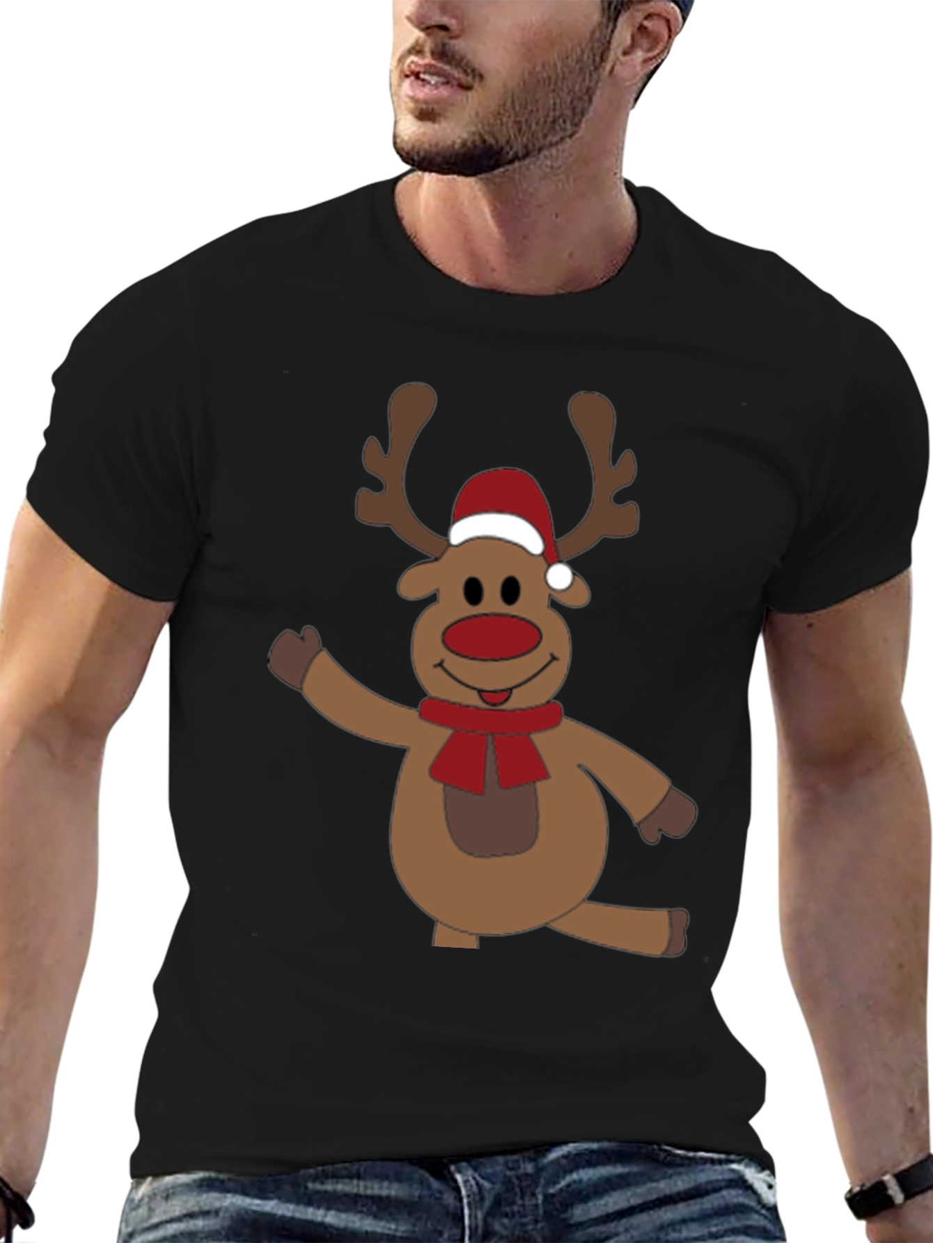 Festive Reindeer Graphic Tee - Holiday Fun