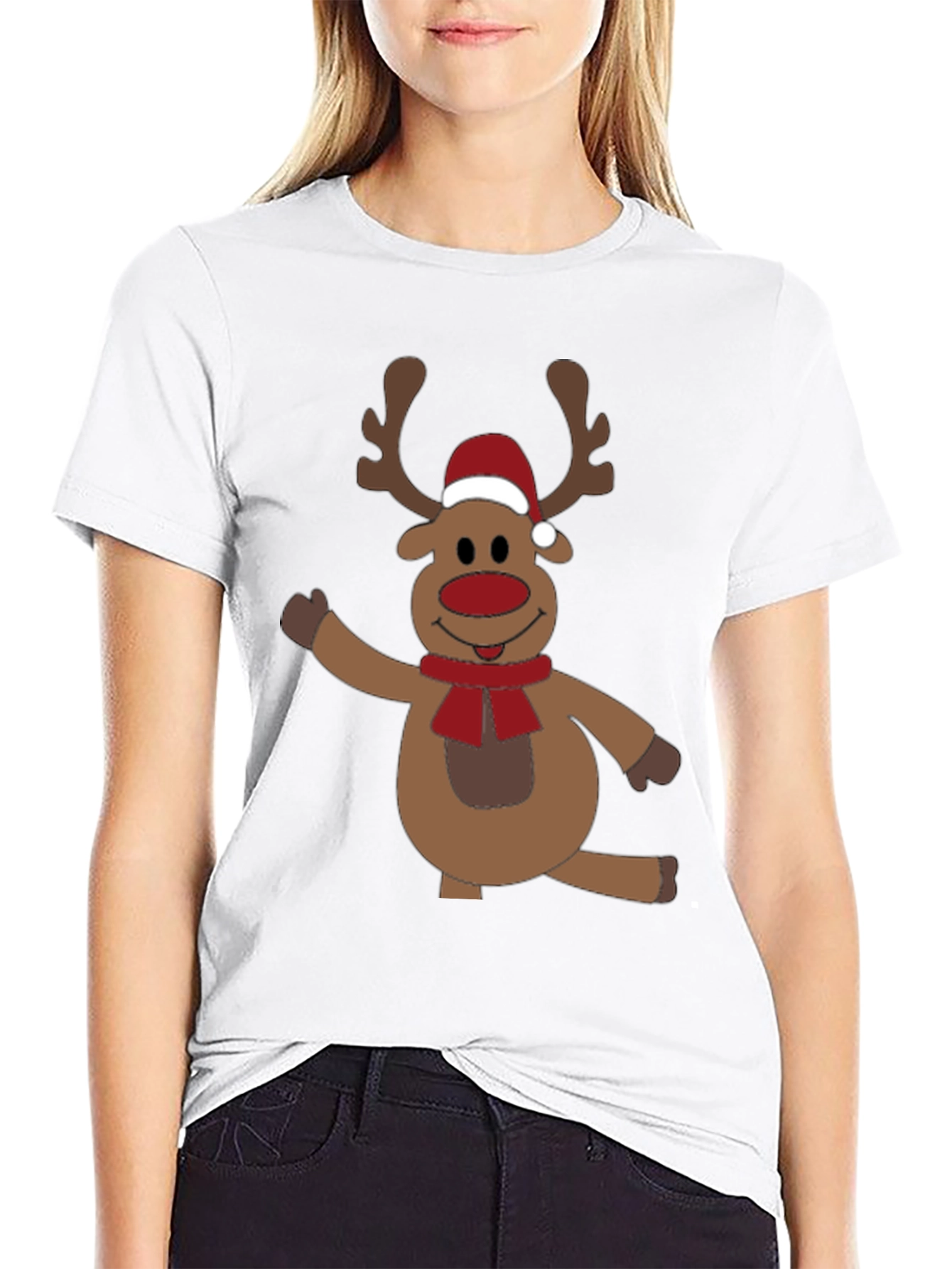 Festive Reindeer Graphic Tee - Holiday Fun
