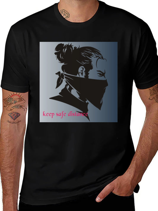 Black Graphic Tee - Keep Safe Distance Design