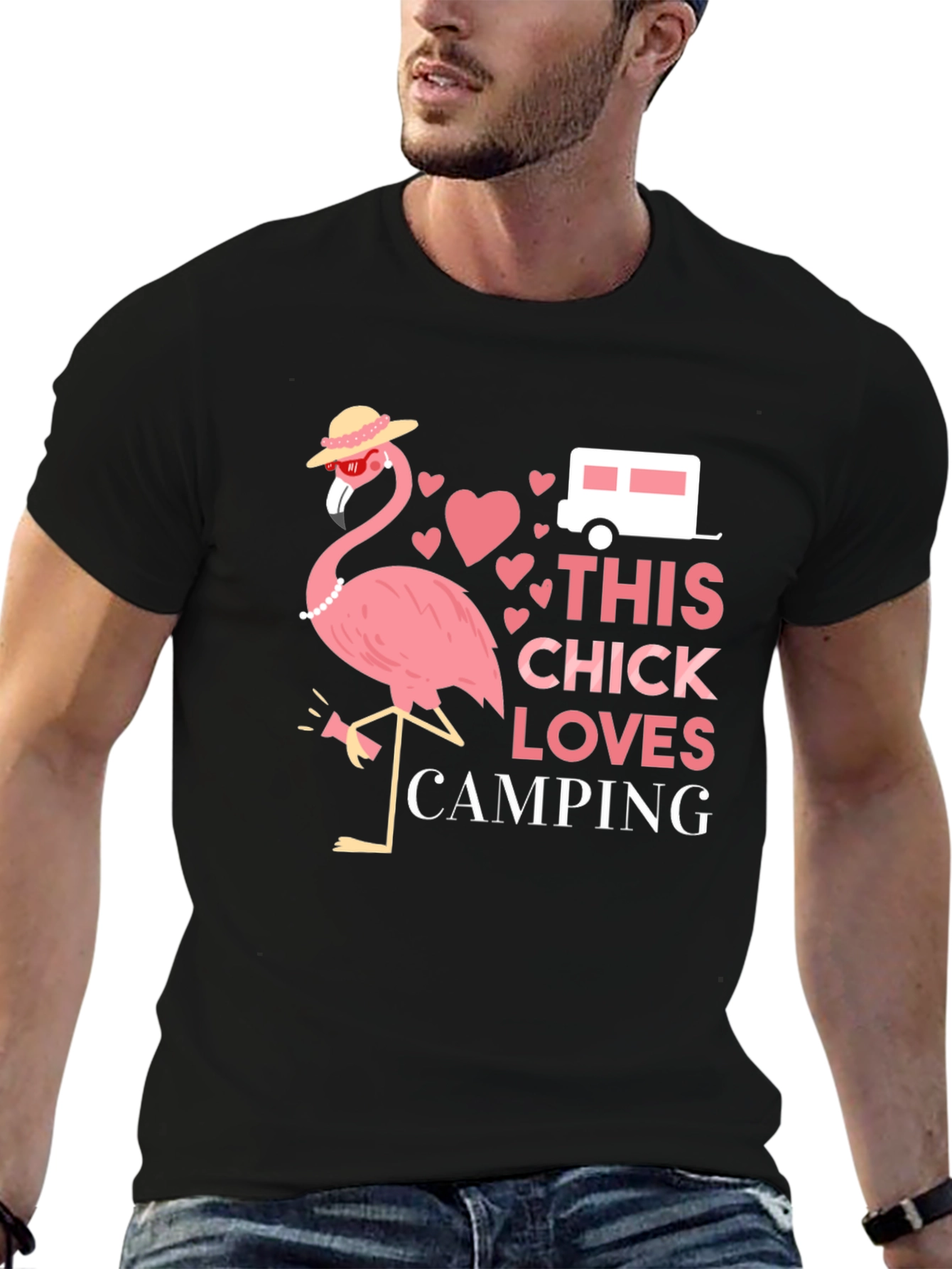 Funny Camping Flamingo Graphic Tee