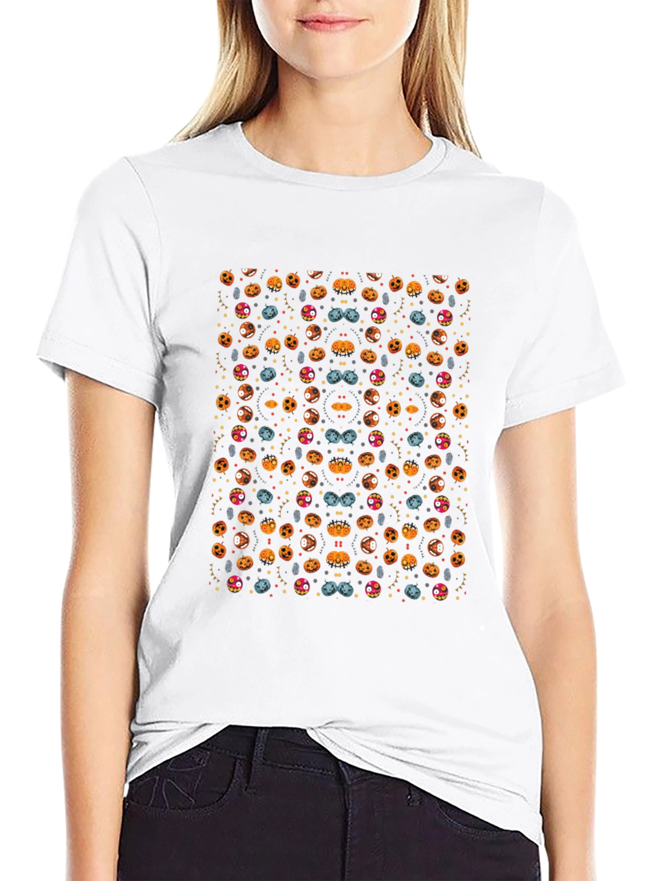 Spooky Halloween Pattern Black T-Shirt