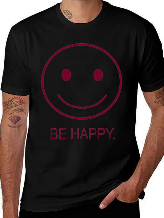 Be Happy Graphic Tee - Smiley Face Black T-Shirt