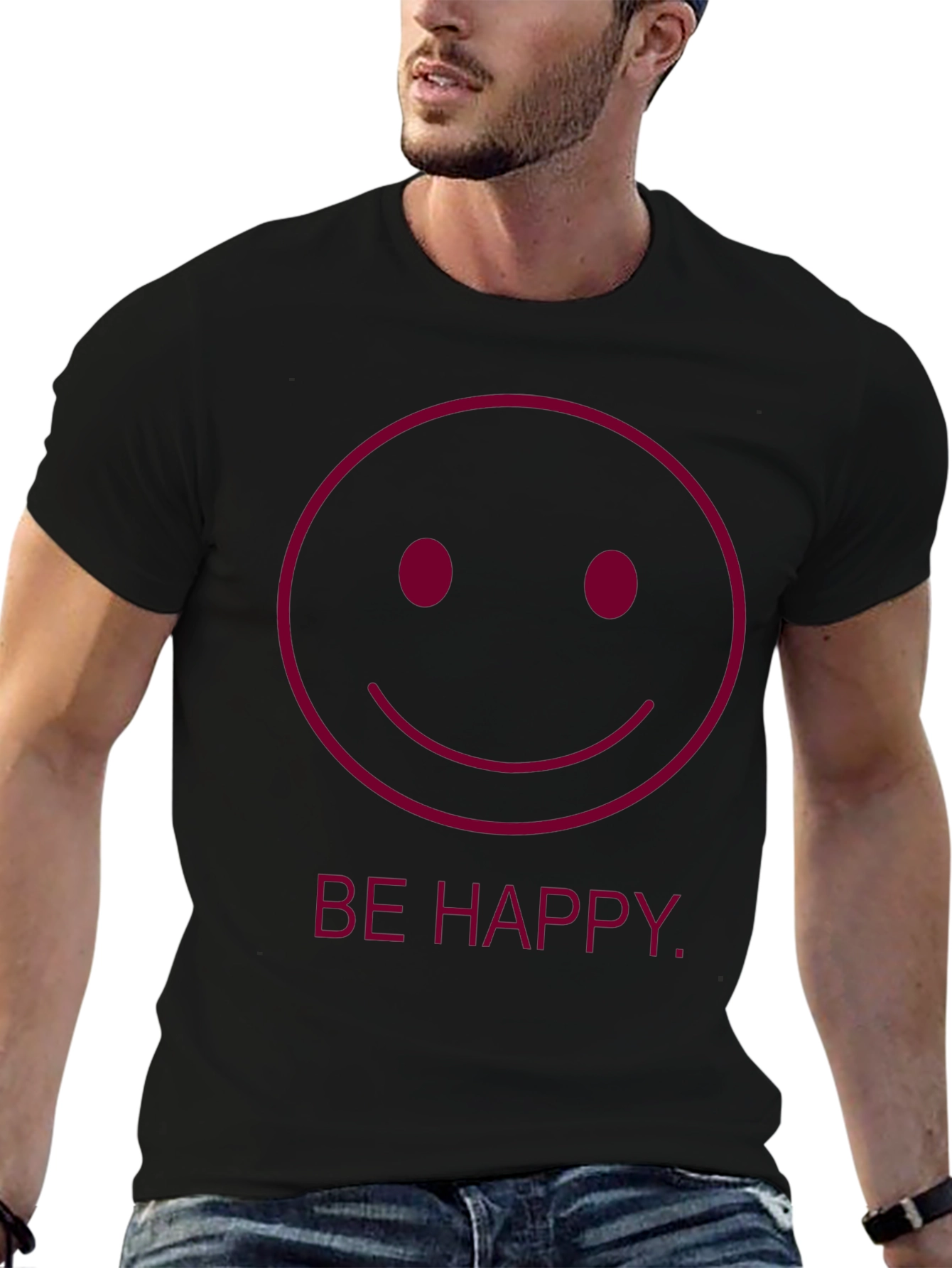 Be Happy Graphic Tee - Smiley Face Black T-Shirt