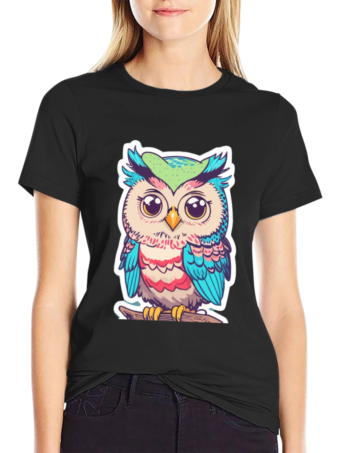 Cute Owl Graphic T-Shirt - Black Cotton Tee