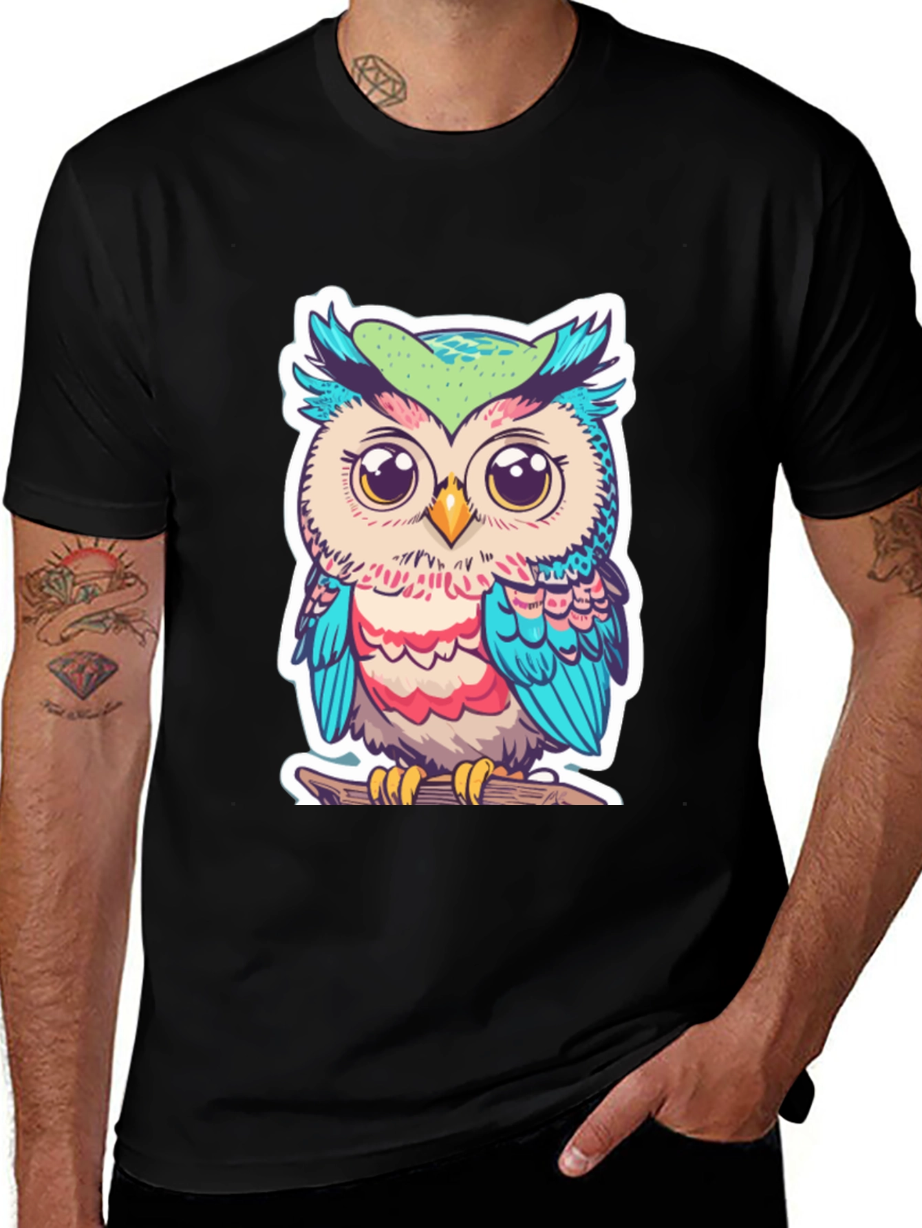 Cute Owl Graphic T-Shirt - Black Cotton Tee