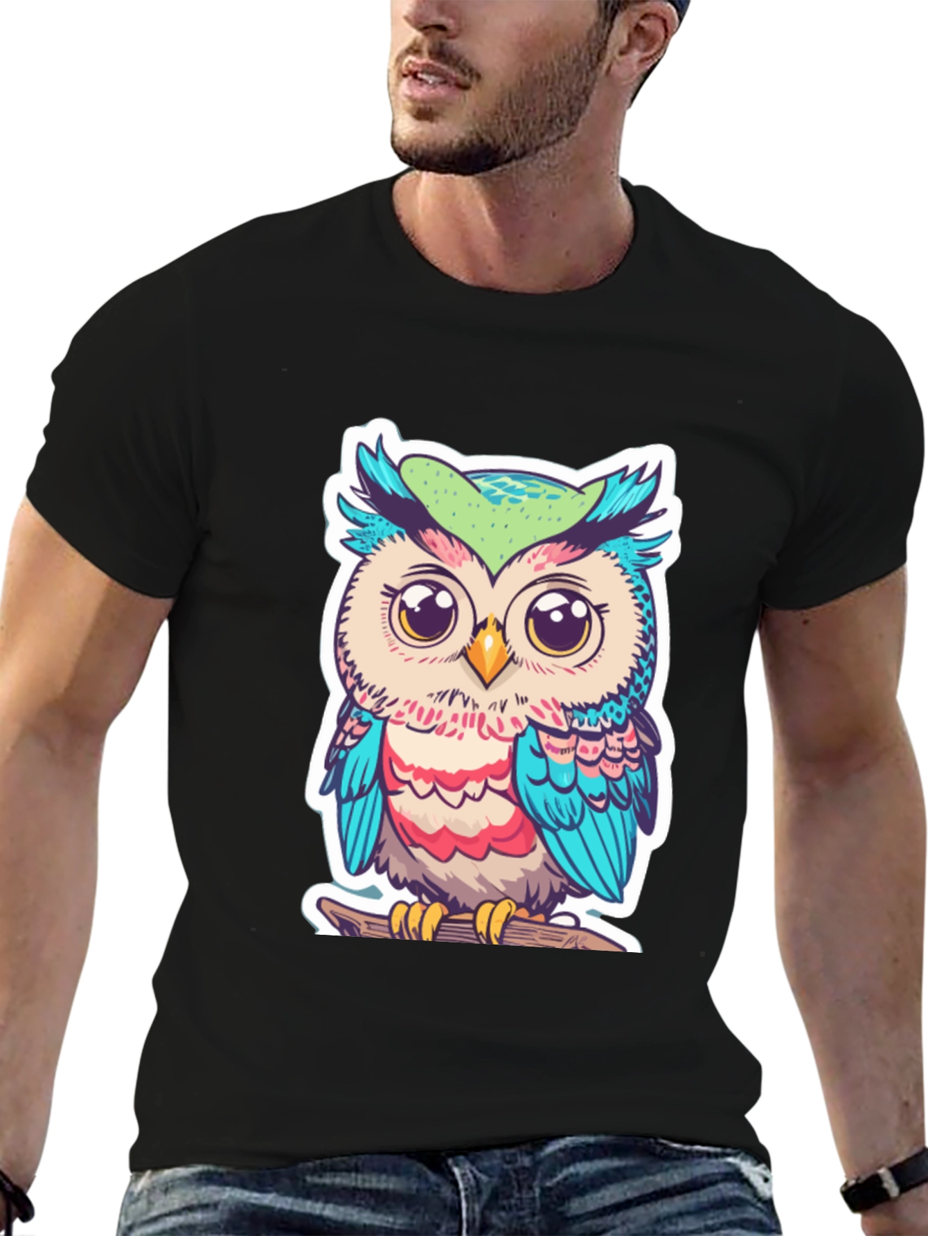 Cute Owl Graphic T-Shirt - Black Cotton Tee
