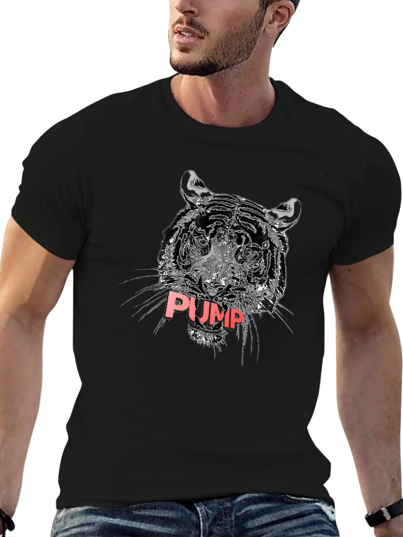 Tiger PUMP Graphic Tee - Black Cotton T-Shirt