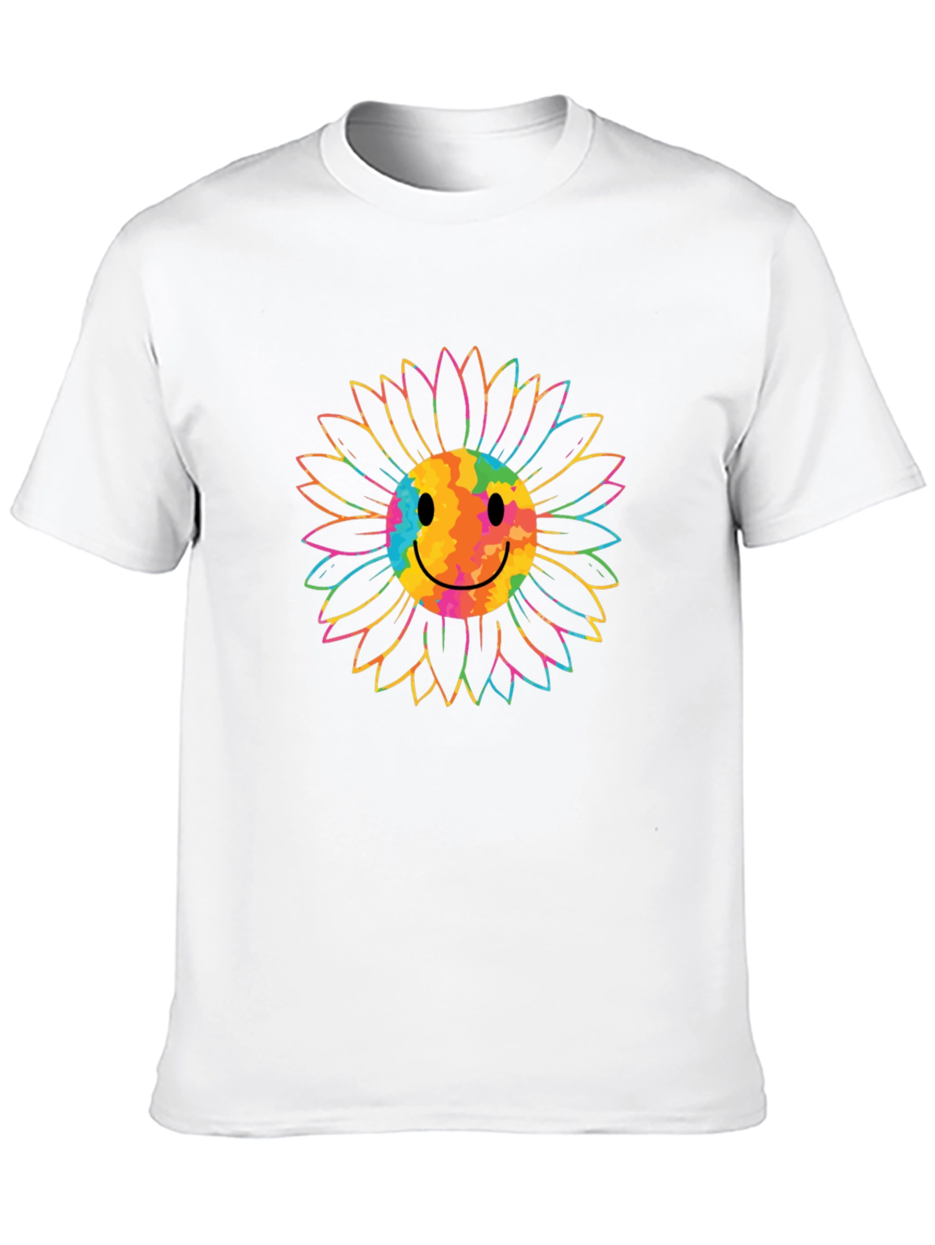 Smiley Sunflower Graphic Tee - Black Cotton T-Shirt