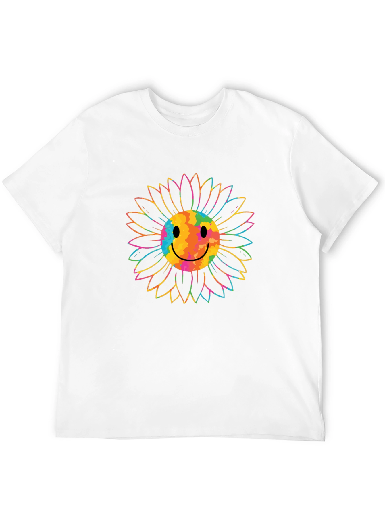 Smiley Sunflower Graphic Tee - Black Cotton T-Shirt