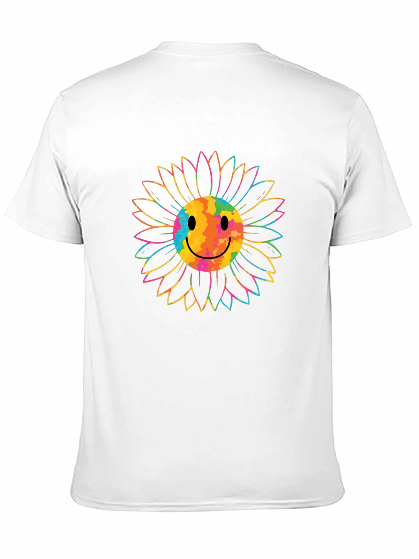Smiley Sunflower Graphic Tee - Black Cotton T-Shirt
