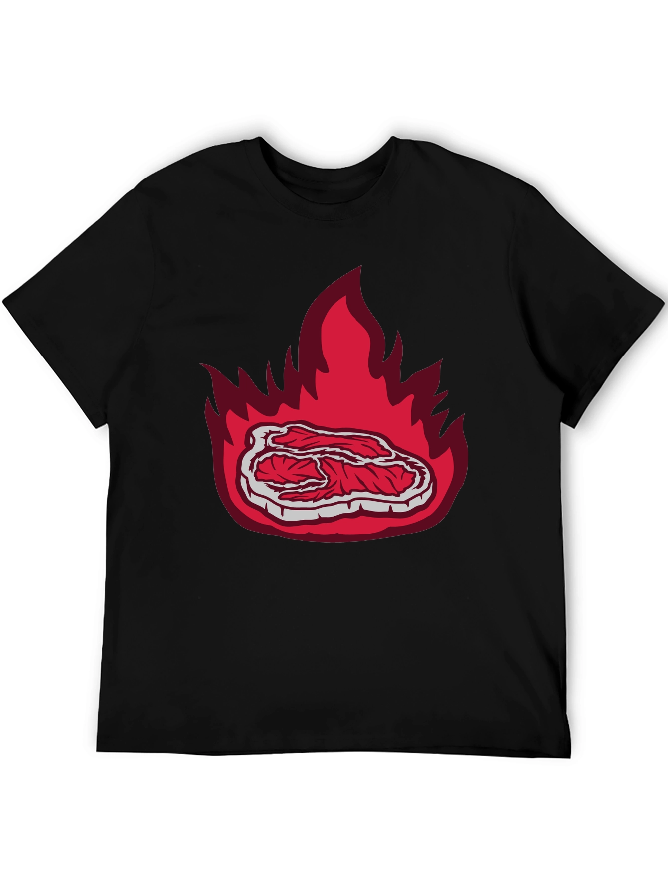 Burning Steak Graphic T-Shirt - Black Casual Tee