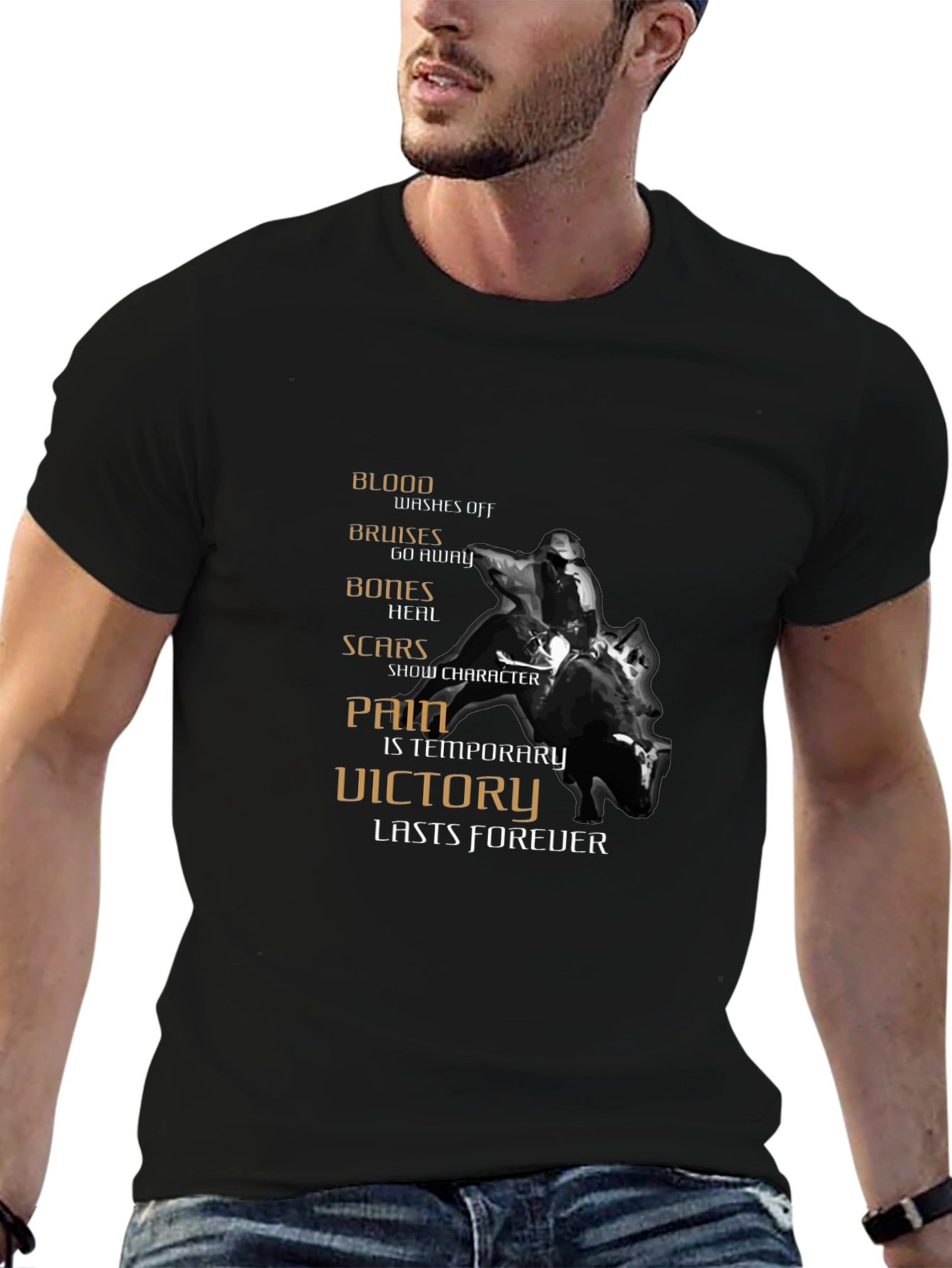 Motivational Rider Graphic T-Shirt - Pain is Temporary