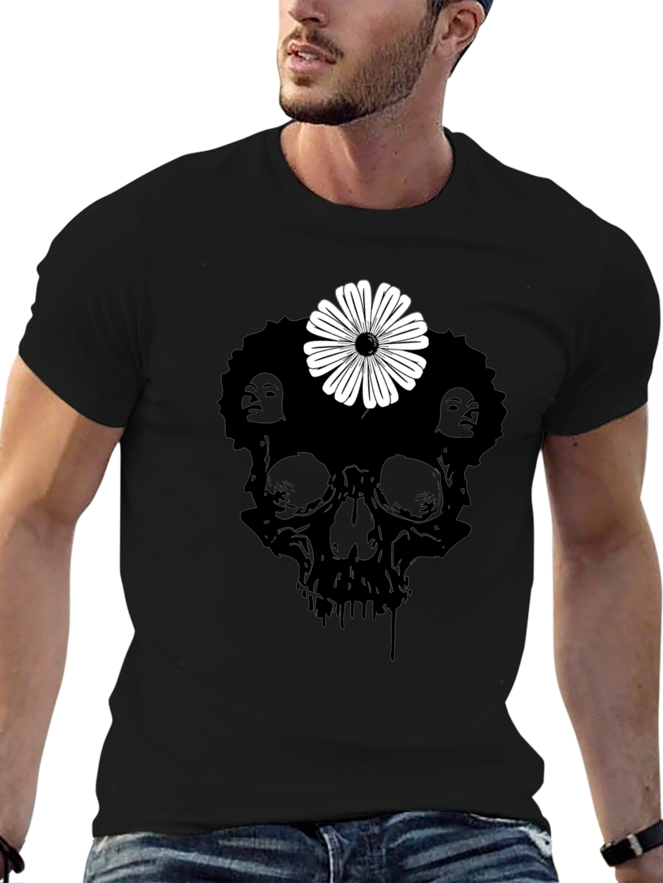 Skull Flower Graphic Tee - Stylish Black T-Shirt