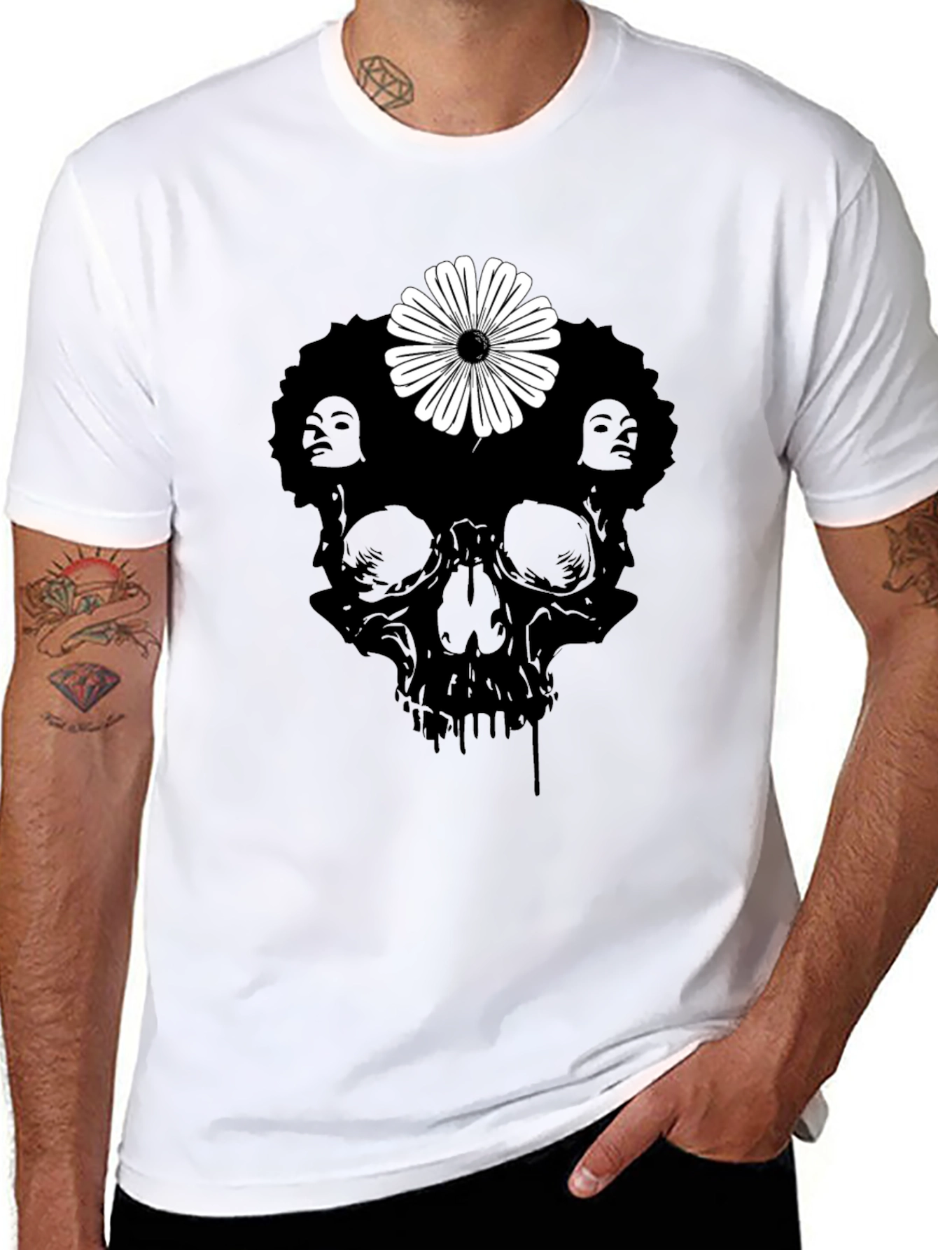 Skull Flower Graphic Tee - Stylish Black T-Shirt