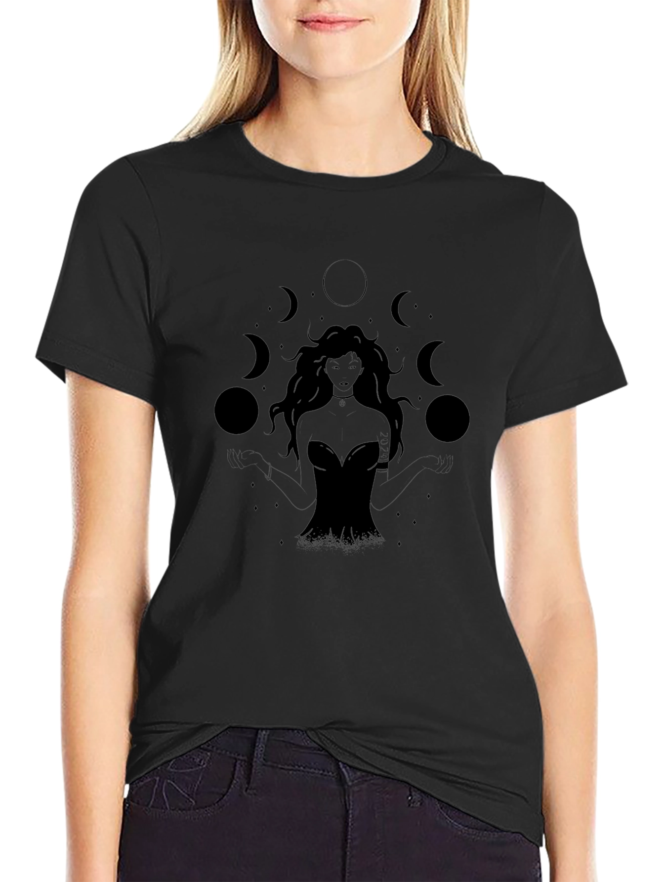 Mystic Moon Goddess Black T-Shirt