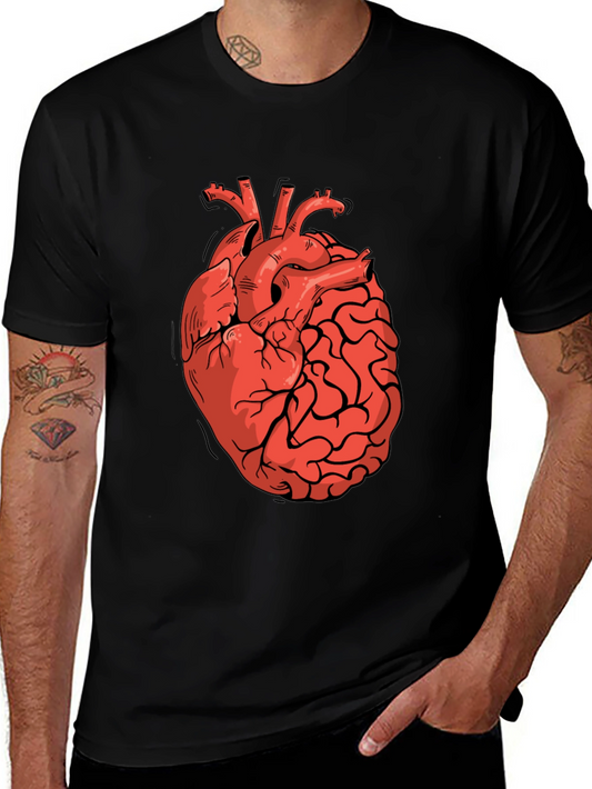 Heart-Brain Graphic Tee - Stylish Black T-Shirt
