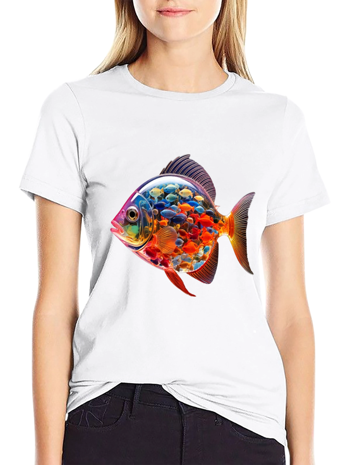Vibrant Fish Graphic Black T-Shirt