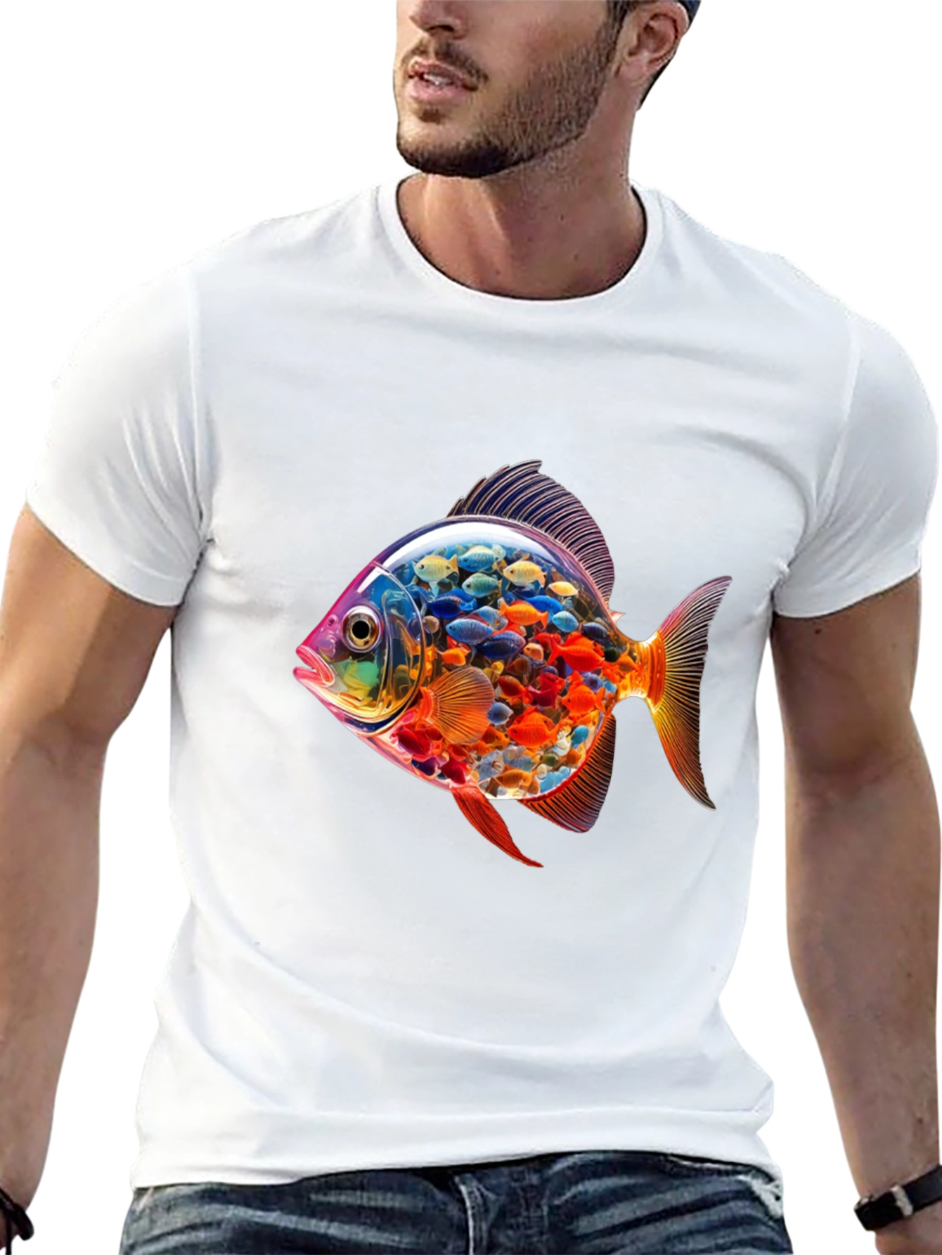 Vibrant Fish Graphic Black T-Shirt
