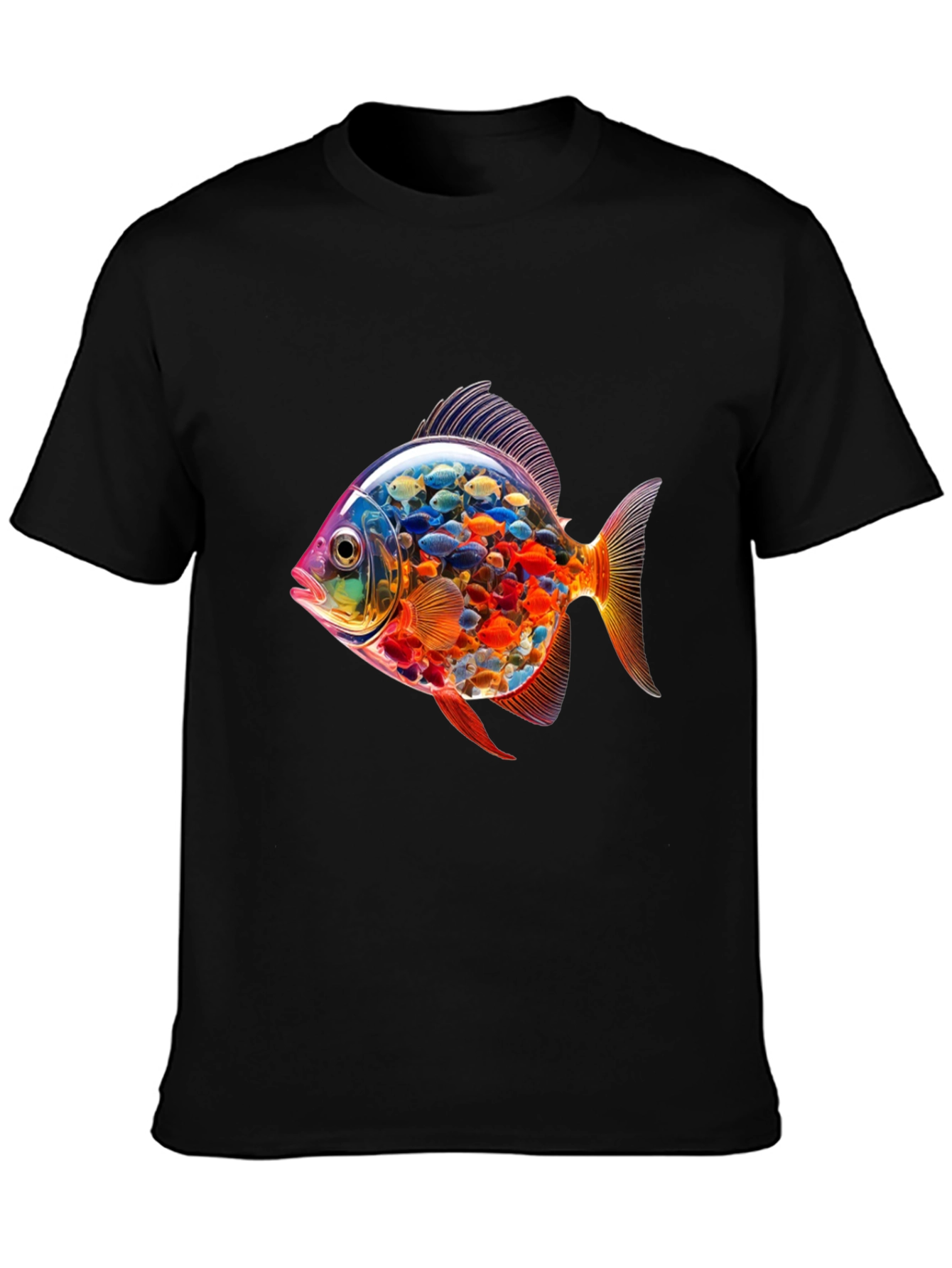 Vibrant Fish Graphic Black T-Shirt