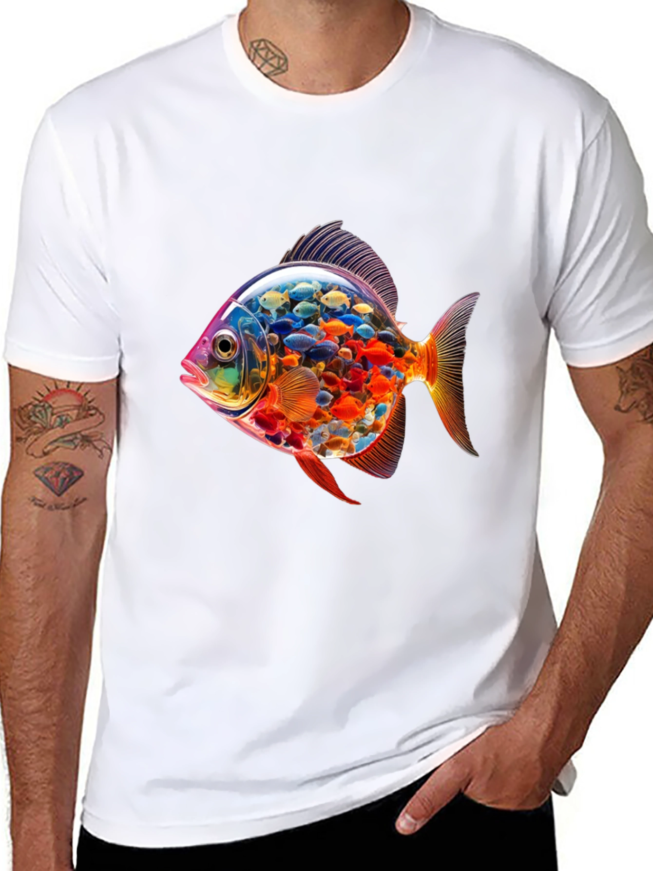 Vibrant Fish Graphic Black T-Shirt