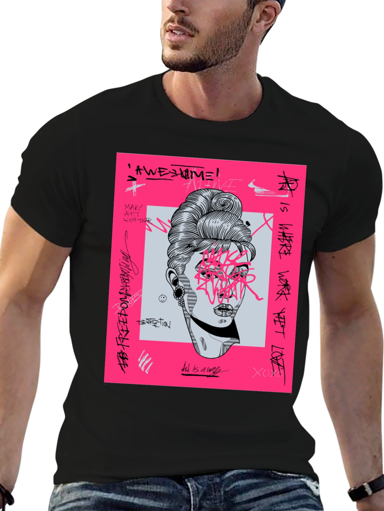 Edgy Graphic Tee - Black T-Shirt with Artistic Print