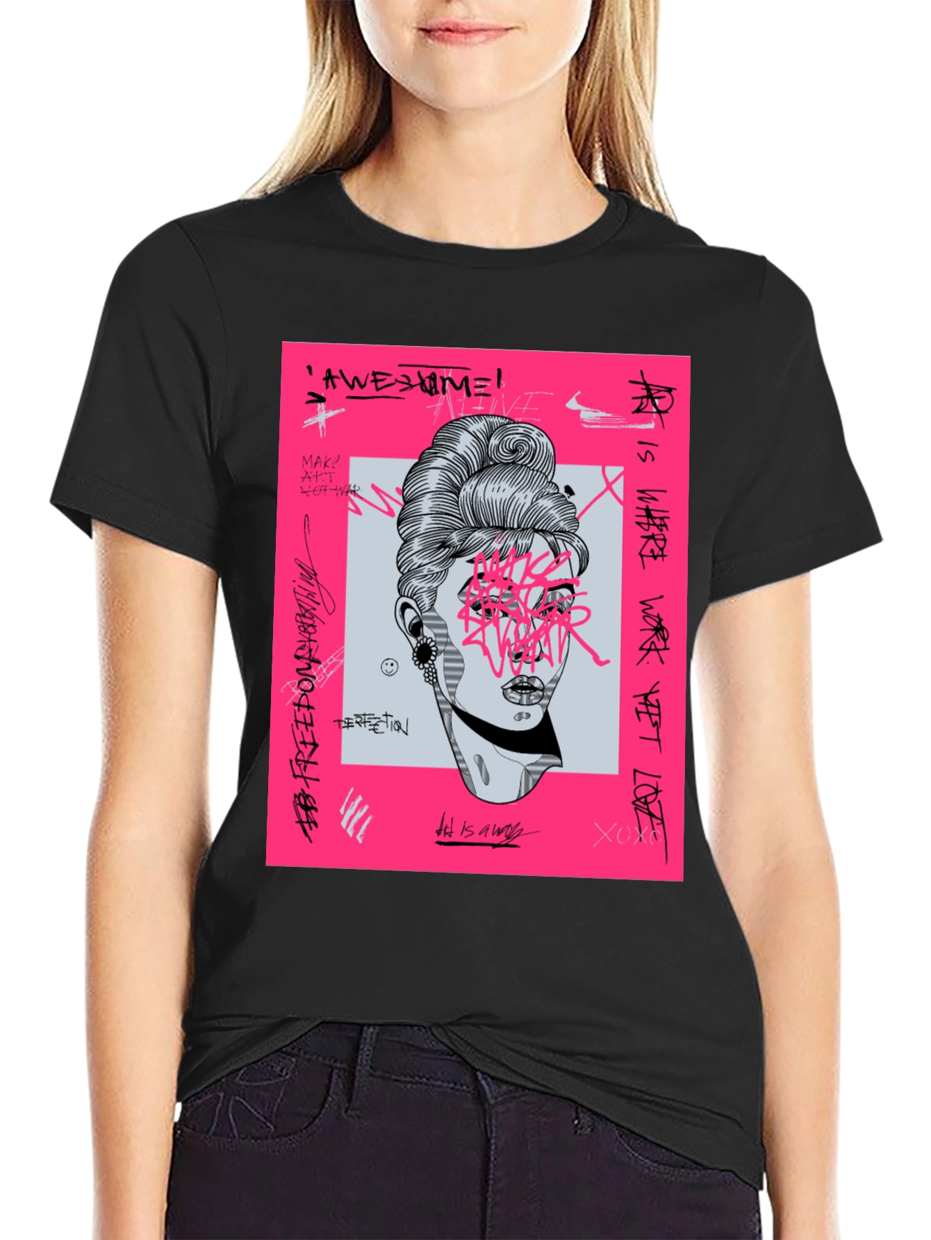 Edgy Graphic Tee - Black T-Shirt with Artistic Print