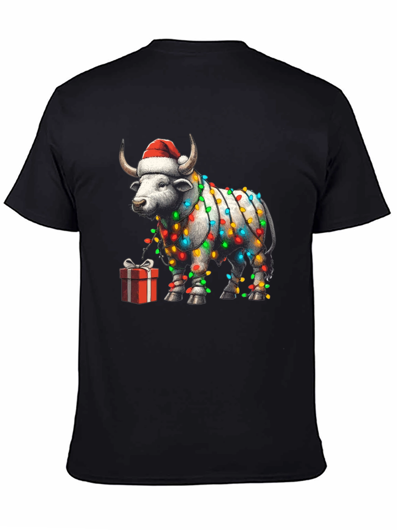 Festive Bull Christmas Lights T-Shirt