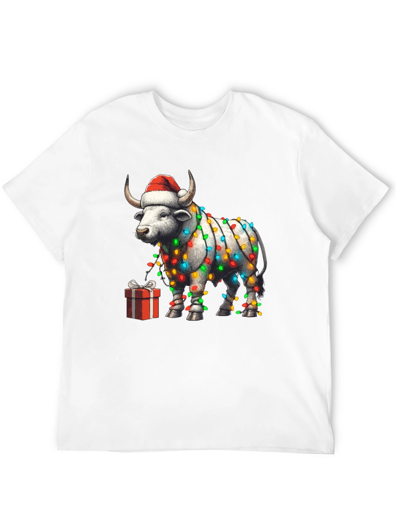 Festive Bull Christmas Lights T-Shirt