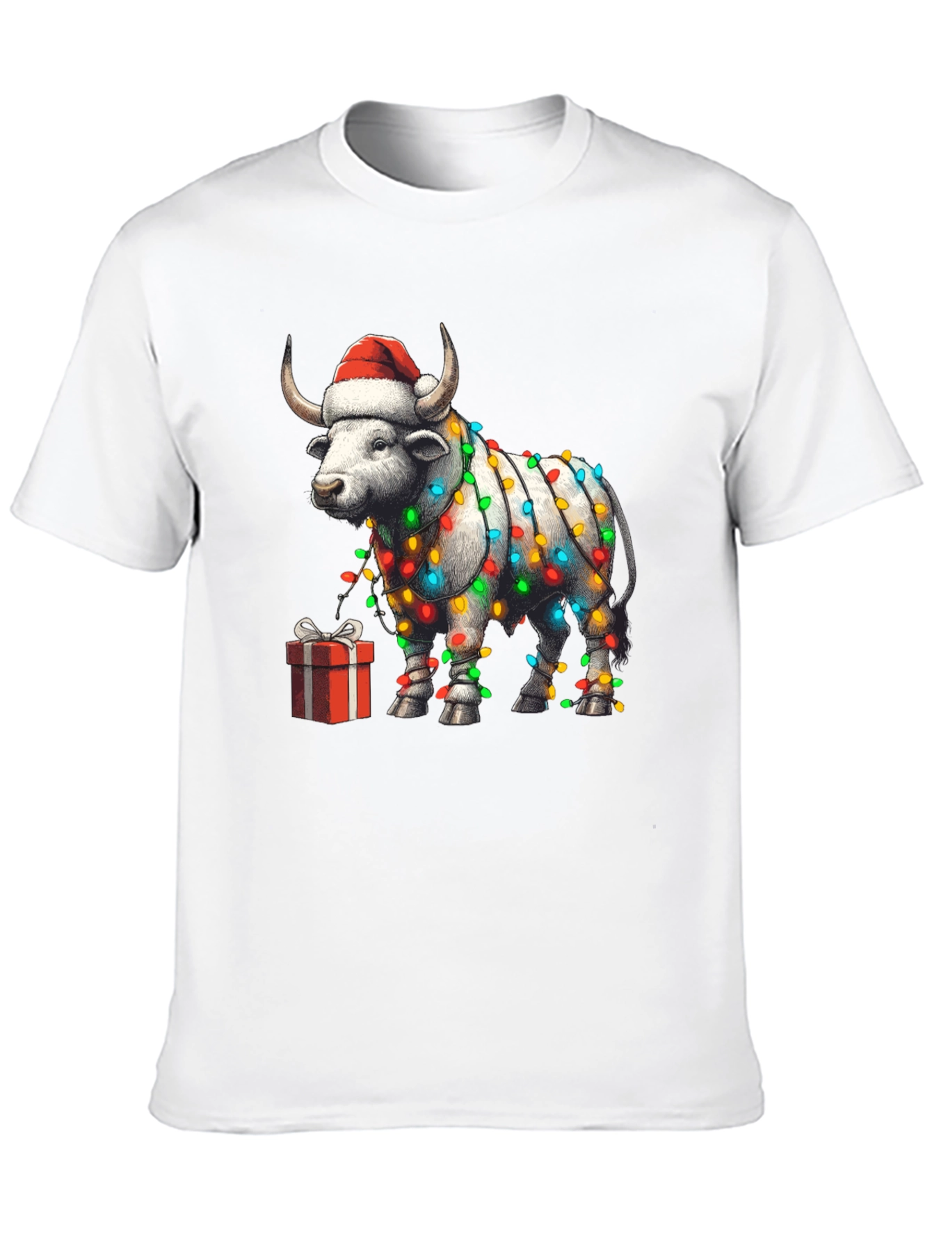 Festive Bull Christmas Lights T-Shirt