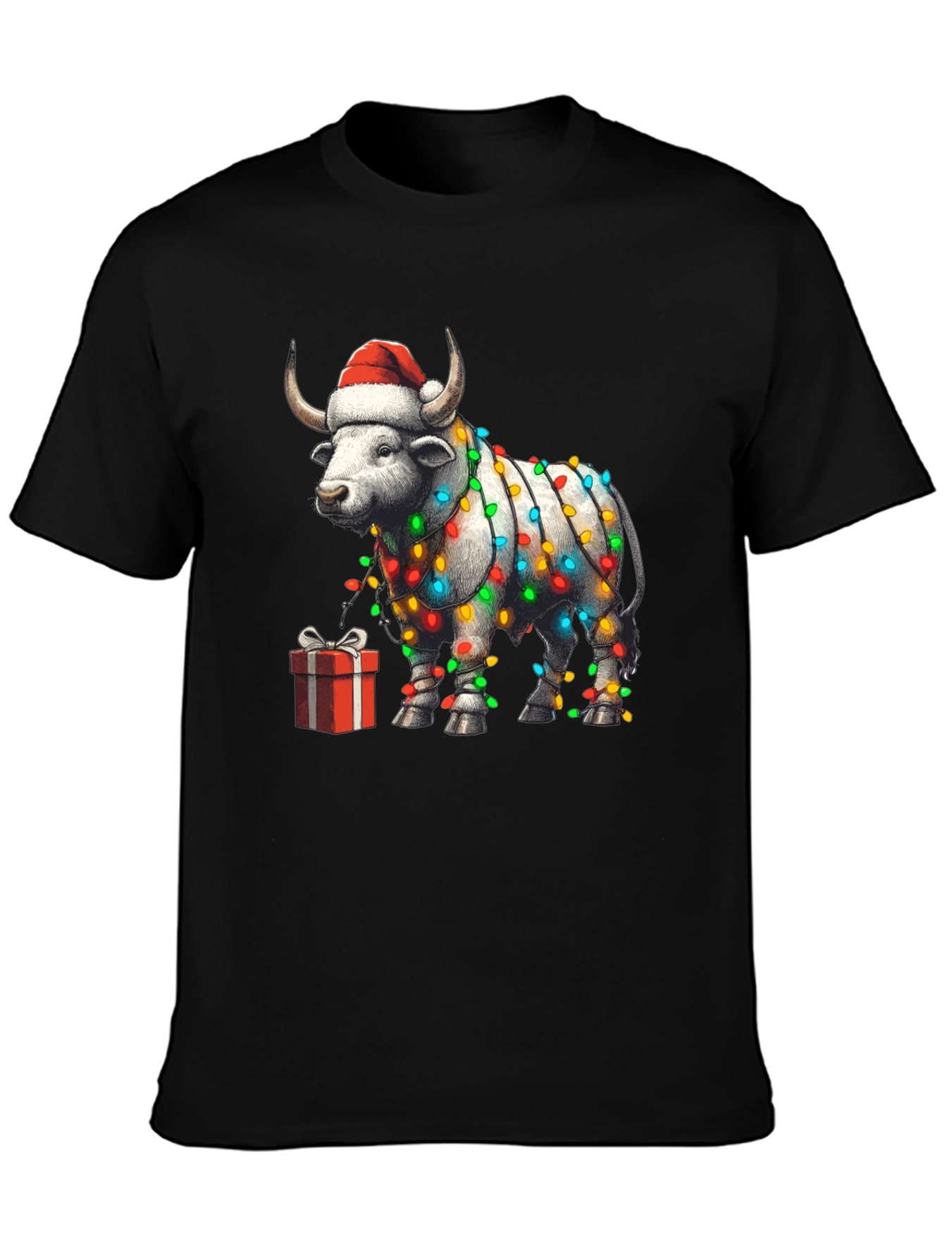 Festive Bull Christmas Lights T-Shirt
