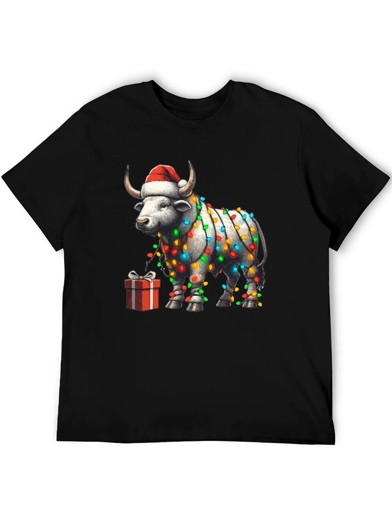 Festive Bull Christmas Lights T-Shirt