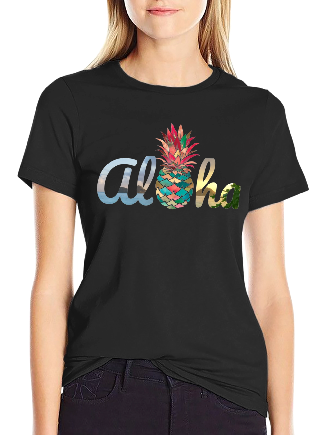 Aloha Pineapple Graphic Black T-Shirt