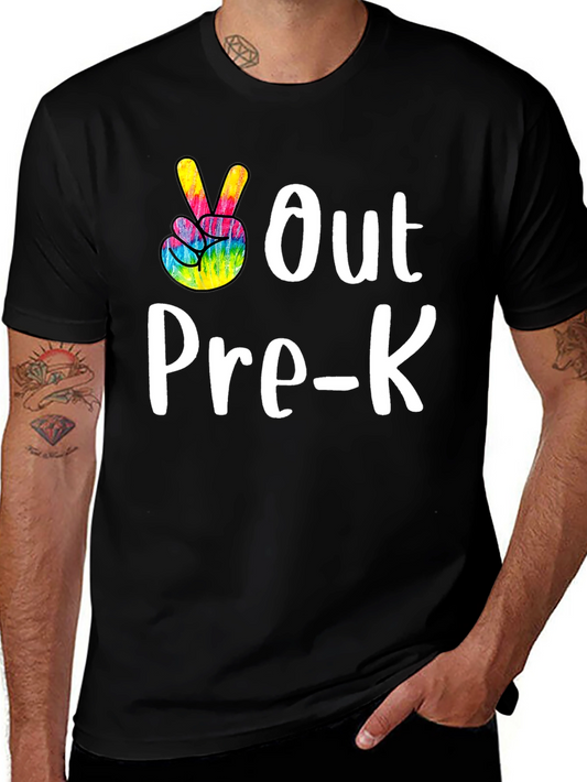 Out Pre-K Peace Sign T-Shirt Black Cotton Casual