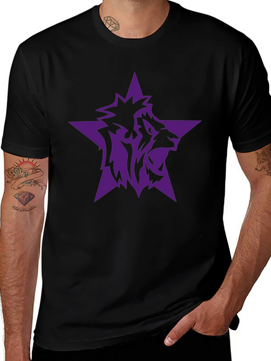Black T-Shirt with Purple Lion Star Graphic
