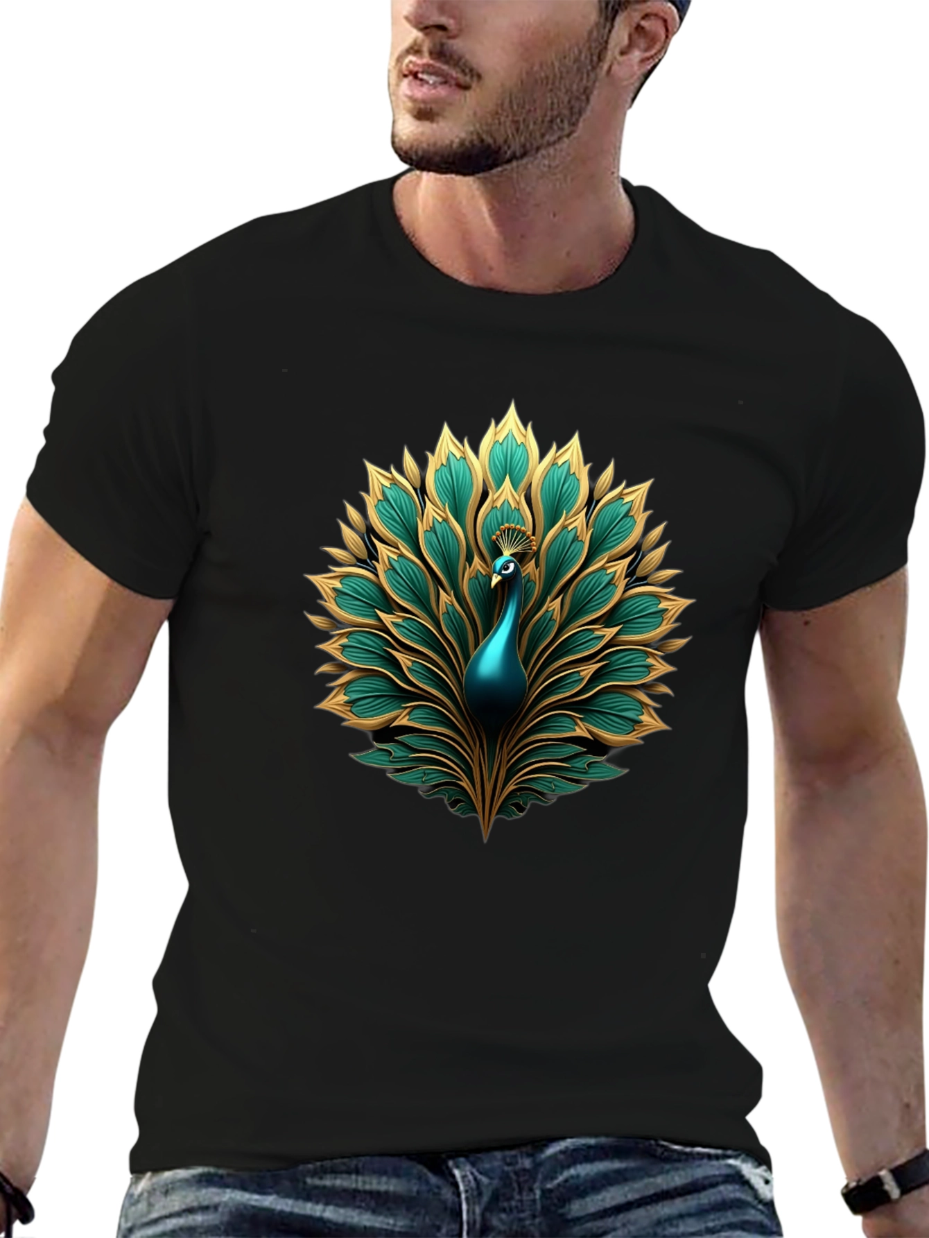 Peacock Graphic T-Shirt - Stylish Crew Neck Tee