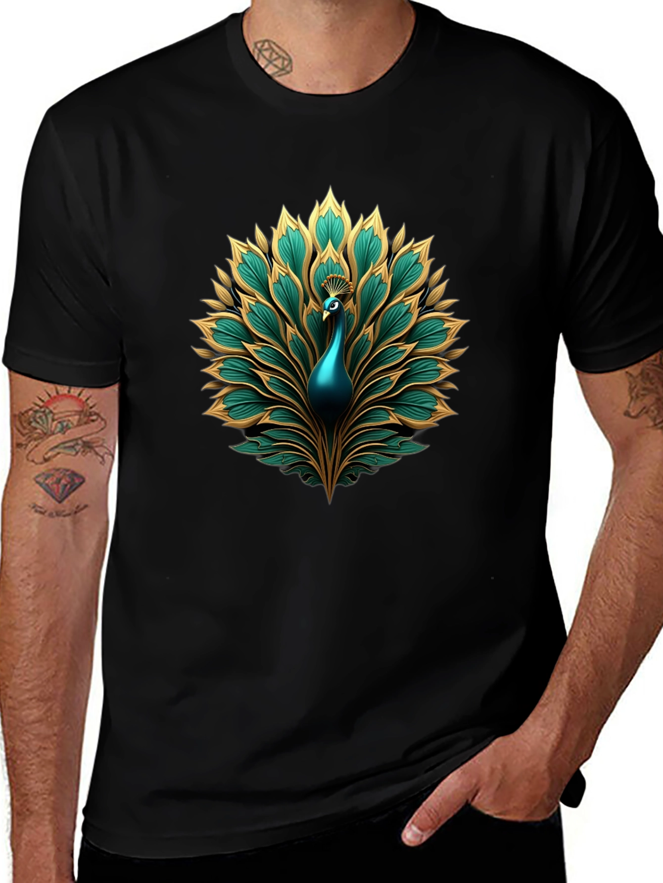 Peacock Graphic T-Shirt - Stylish Crew Neck Tee