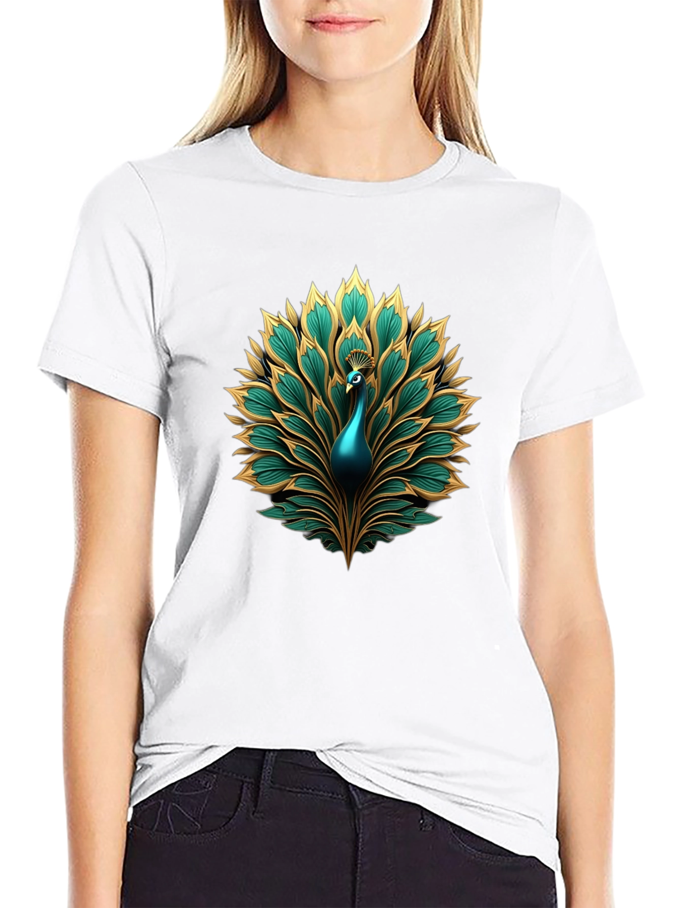 Peacock Graphic T-Shirt - Stylish Crew Neck Tee