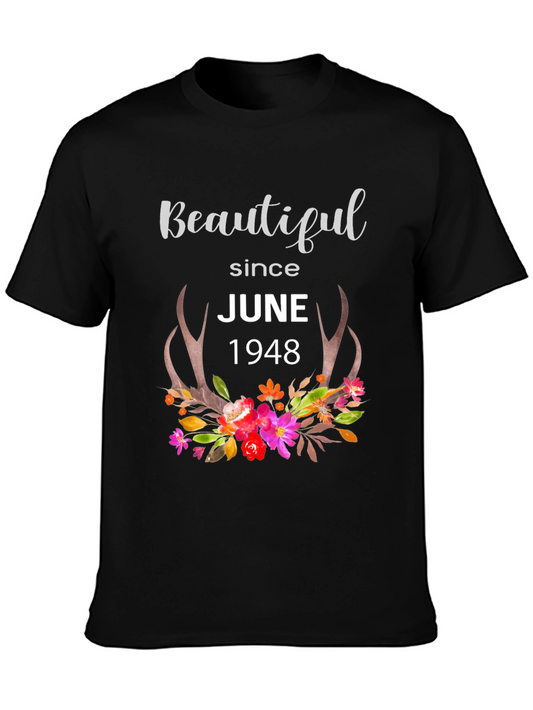 Beautiful Since June 1948 Floral Antler T-Shirt