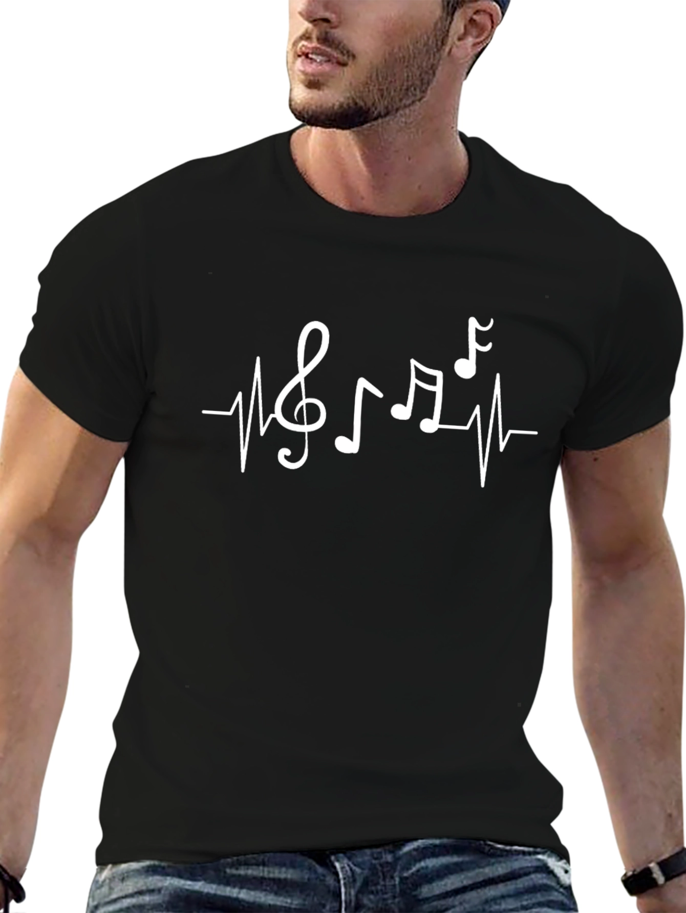 Music Heartbeat Graphic Tee - Black