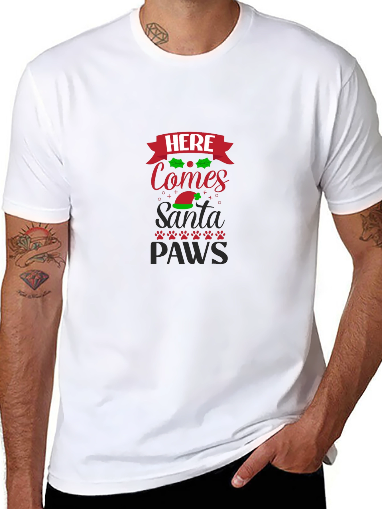 Here Comes Santa Paws Black Graphic Tee