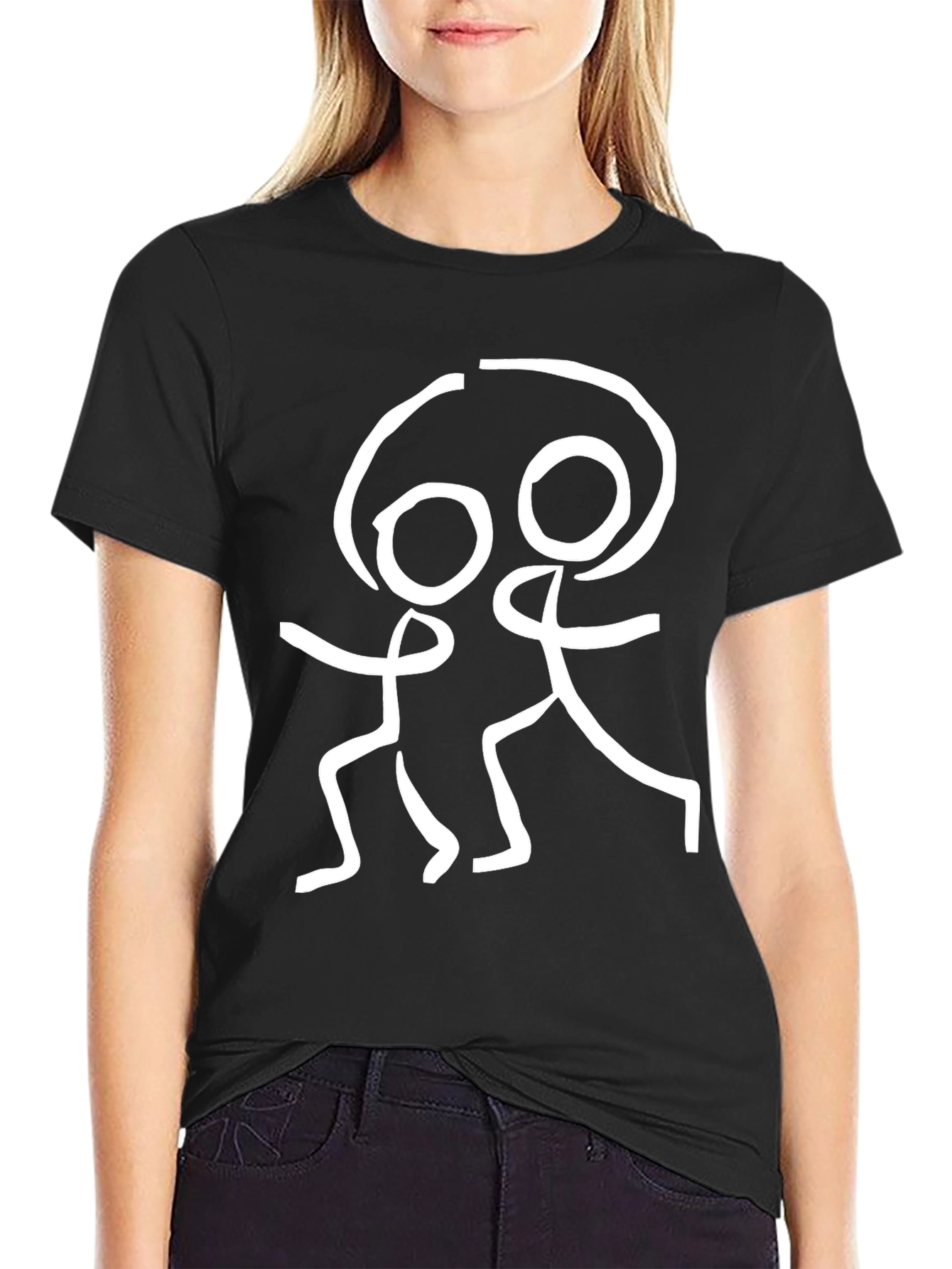 Stick Figure Graphic Tee - Black Cotton Blend