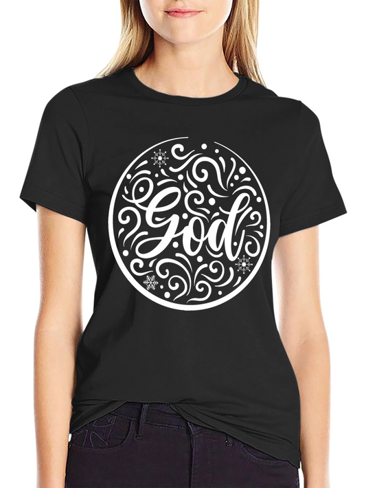 God Snowflake Circle Graphic Black T-Shirt